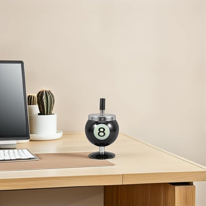 منفضة سجائر معدنية سوداء بغطاء مزينة بموضوع البلياردو لسطح المكتب الداخلي في المكتب - Image 5